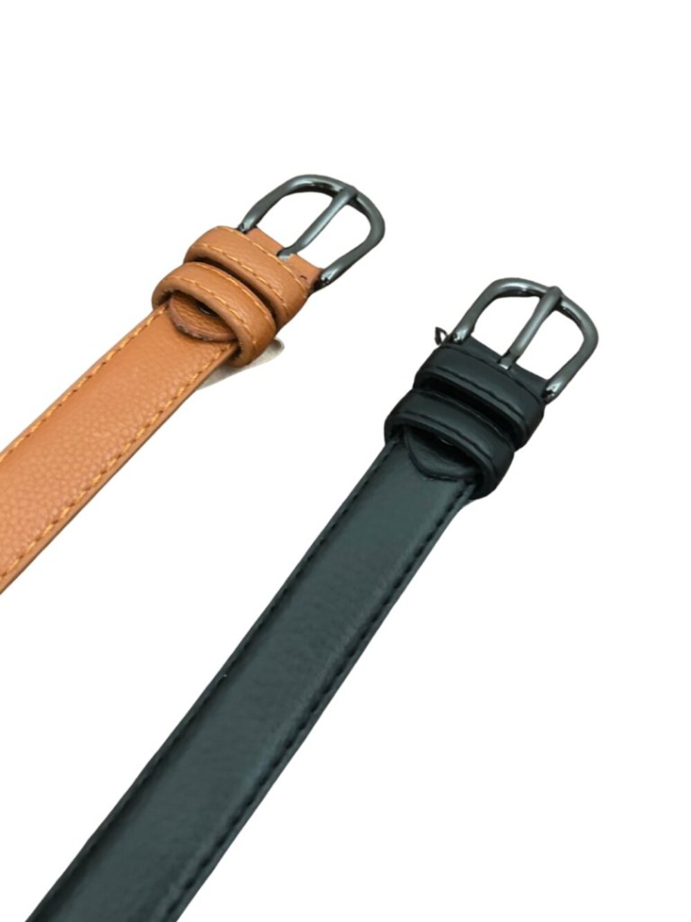 Set of 2 Women’s Skinny Belts: Tan & Black (Length 115cm)